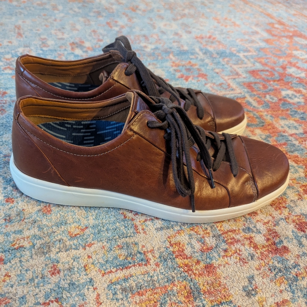 Ecco Soft 7 Brown Leather Shoes Men's 46 US 12-12.5 Casual LaceUp  Diff Insoles